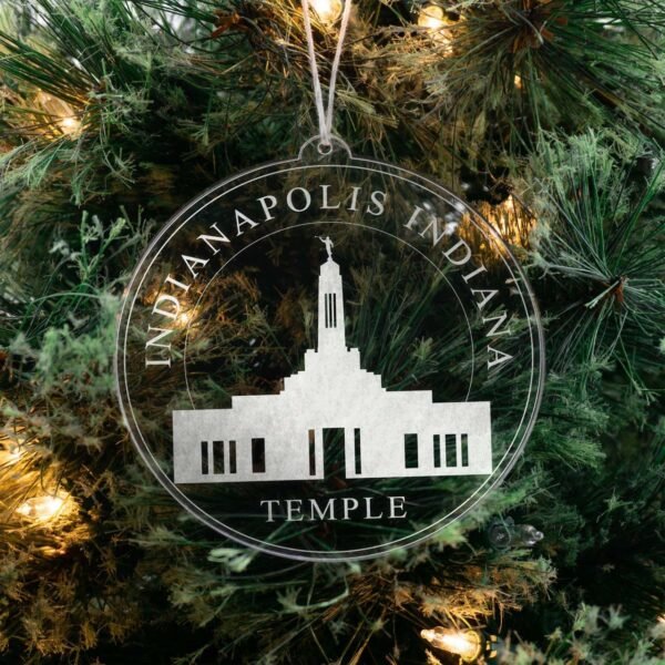 LDS Indianapolis Indiana Temple Christmas Ornament hanging on a Tree