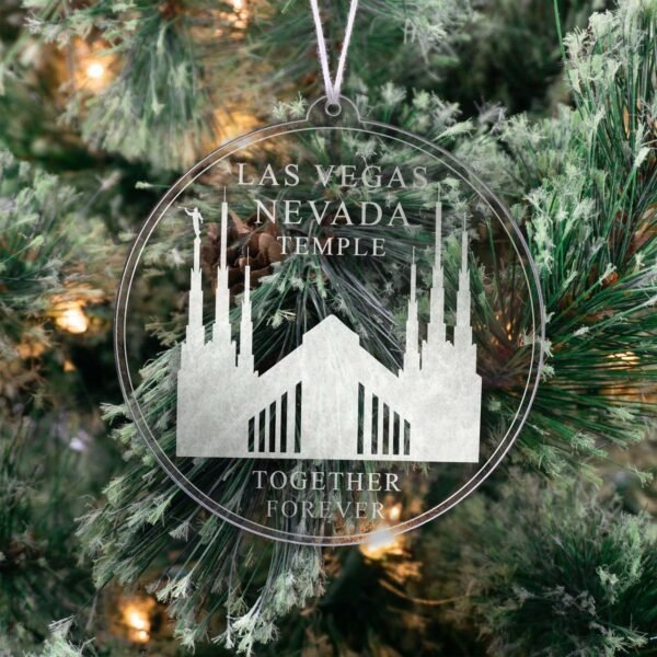 LDS Las Vegas Nevada Temple Christmas Ornament hanging on a Tree