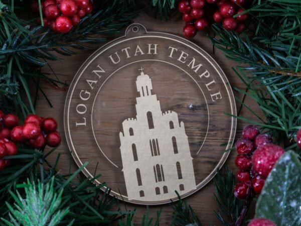 LDS Logan Utah Temple Christmas Ornament with Christmas Decorations