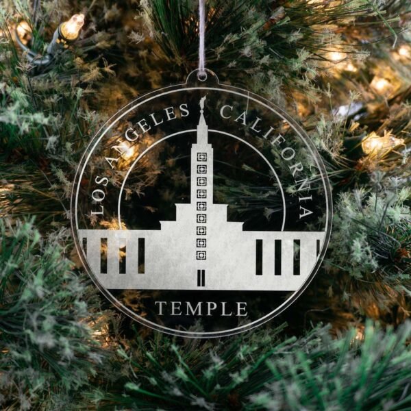 LDS Los Angeles California Temple Christmas Ornament hanging on a Tree