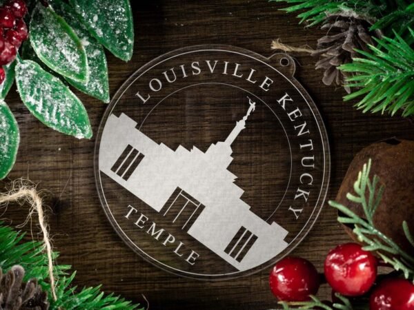 LDS Louisville Kentucky Temple Christmas Ornament with Christmas Decorations