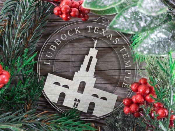 LDS Lubbock Texas Temple Christmas Ornament with Christmas Decorations