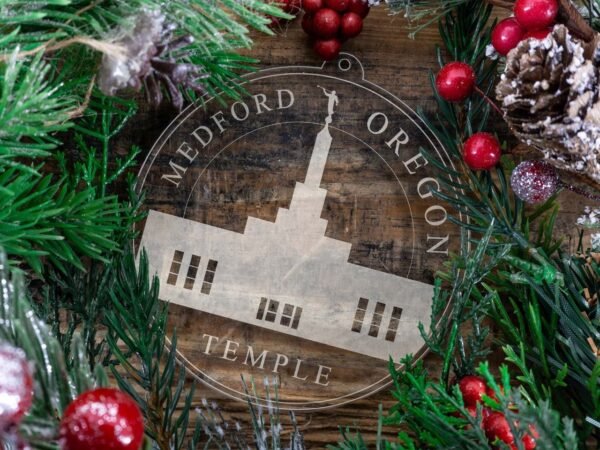 LDS Medford Oregon Temple Christmas Ornament with Christmas Decorations