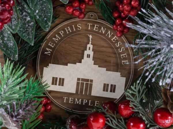 LDS Memphis Tennessee Temple Christmas Ornament with Christmas Decorations