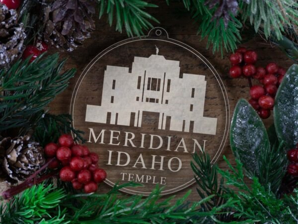 LDS Meridian Idaho Temple Christmas Ornament with Christmas Decorations