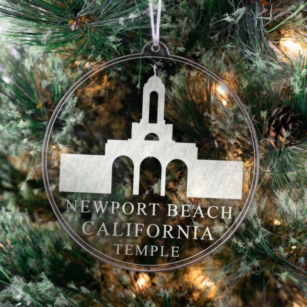 LDS Newport Beach California Temple Christmas Ornament hanging on a Tree
