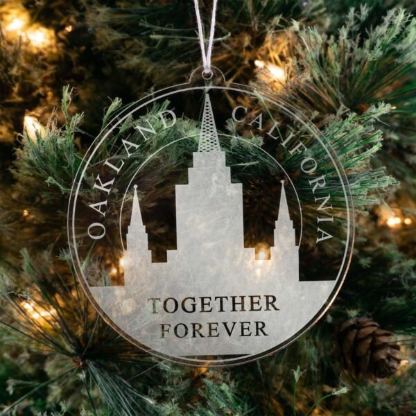 LDS Oakland California Temple Christmas Ornament hanging on a Tree