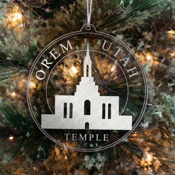 LDS Orem Utah Temple Christmas Ornament hanging on a Tree
