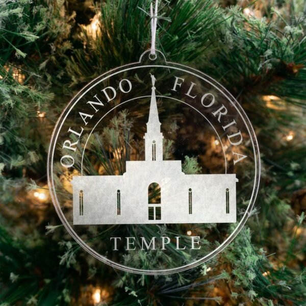 LDS Orlando Florida Temple Christmas Ornament hanging on a Tree