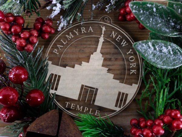 LDS Palmyra New York Temple Christmas Ornament with Christmas Decorations