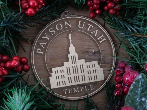LDS Payson Utah Temple Christmas Ornament with Christmas Decorations