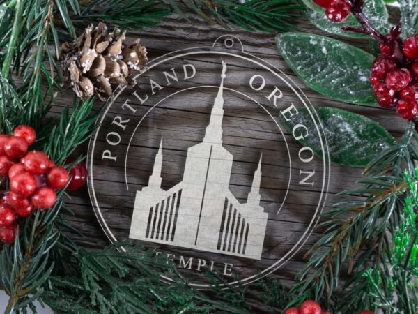 LDS Portland Oregon Temple Christmas Ornament with Christmas Decorations