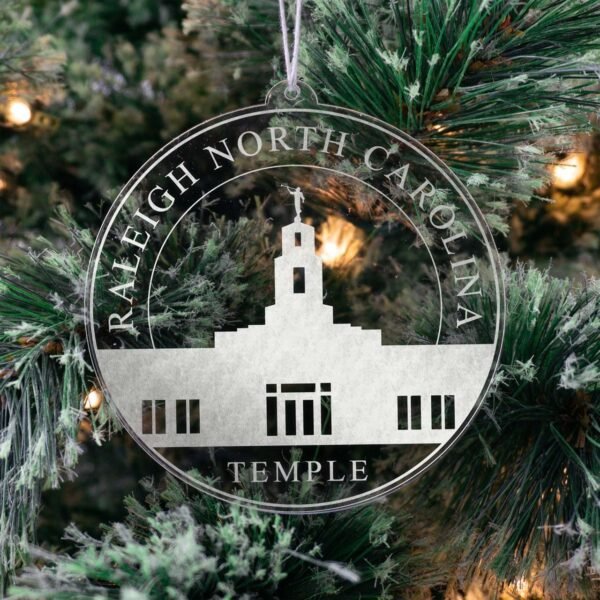 LDS Raleigh North Carolina Temple Christmas Ornament hanging on a Tree