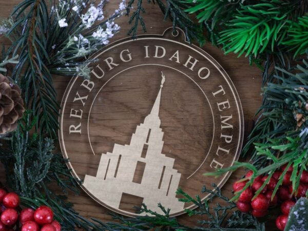 LDS Rexburg Idaho Temple Christmas Ornament with Christmas Decorations