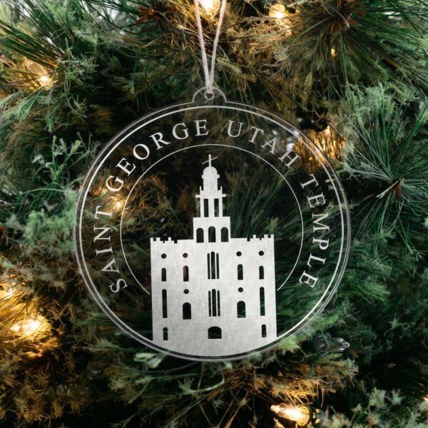 LDS Saint George Utah Temple Christmas Ornament hanging on a Tree