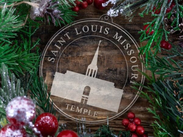 LDS Saint Louis Missouri Temple Christmas Ornament with Christmas Decorations
