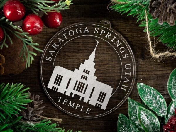 LDS Saratoga Springs Utah Temple Christmas Ornament with Christmas Decorations