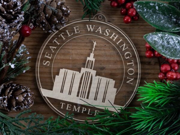 LDS Seattle Washington Temple Christmas Ornament with Christmas Decorations