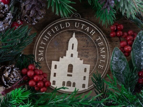 LDS Smithfield Utah Temple Christmas Ornament with Christmas Decorations
