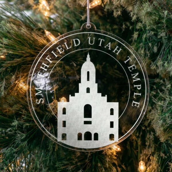 LDS Smithfield Utah Temple Christmas Ornament hanging on a Tree