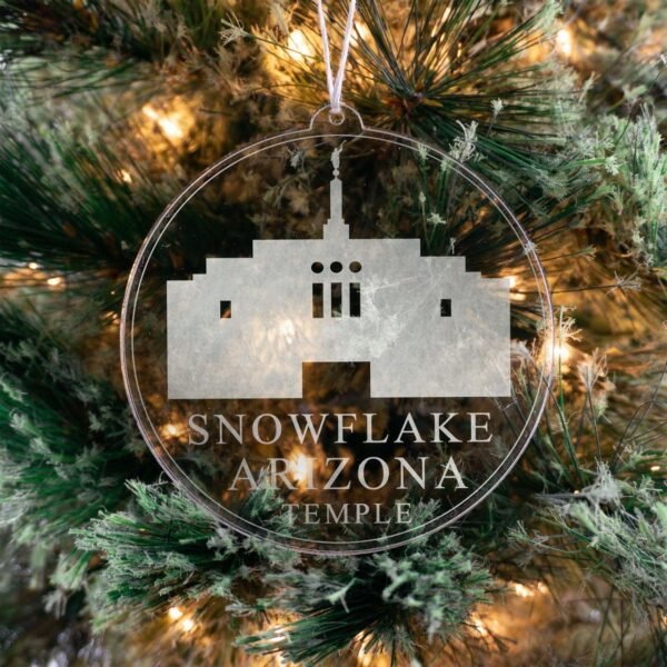 LDS Snowflake Arizona Temple Christmas Ornament hanging on a Tree