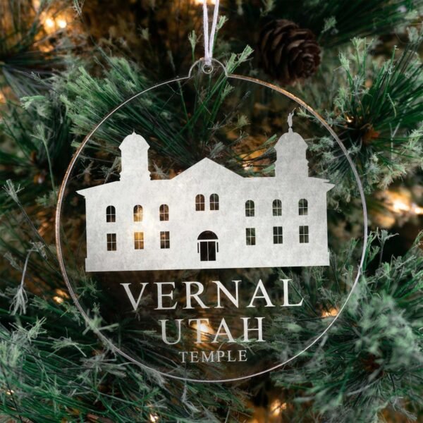 LDS Vernal Utah Temple Christmas Ornament hanging on a Tree