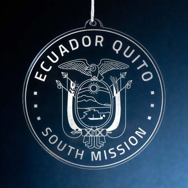 LDS Ecuador Quito South Mission Christmas Ornament hanging on a Tree