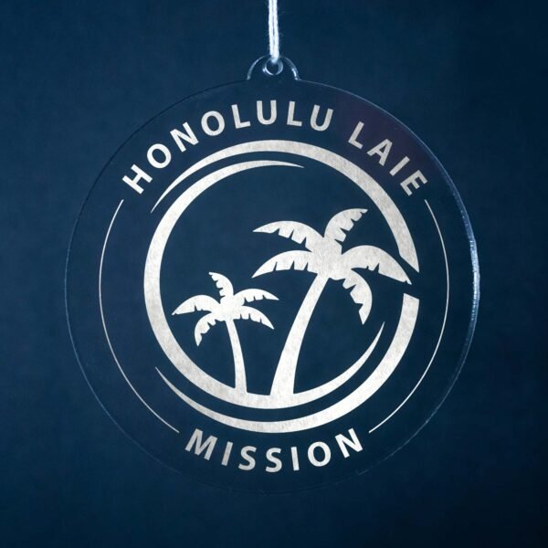 LDS Hawaii Laie Mission Christmas Ornament hanging on a Tree