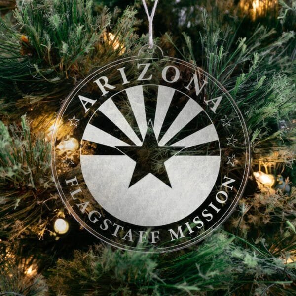 LDS Arizona Flagstaff Mission Christmas Ornament hanging on a Tree