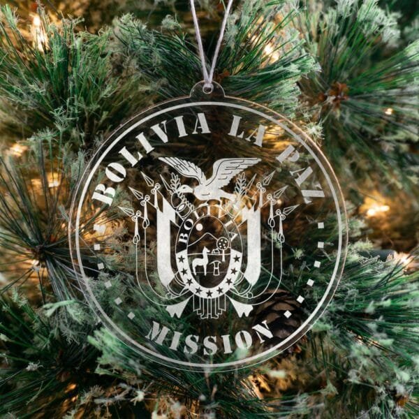 LDS Bolivia La Paz Mission Christmas Ornament hanging on a Tree
