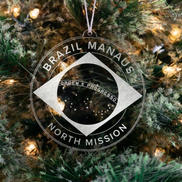 LDS Brazil Manaus North Mission Christmas Ornament hanging on a Tree