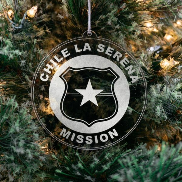LDS Chile La Serena Mission Christmas Ornament hanging on a Tree