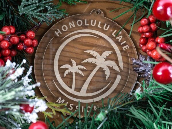 LDS Hawaii Laie Mission Christmas Ornament with Christmas Decorations