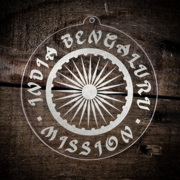 LDS India Bengaluru Mission Christmas Ornament laying on a Wooden Background