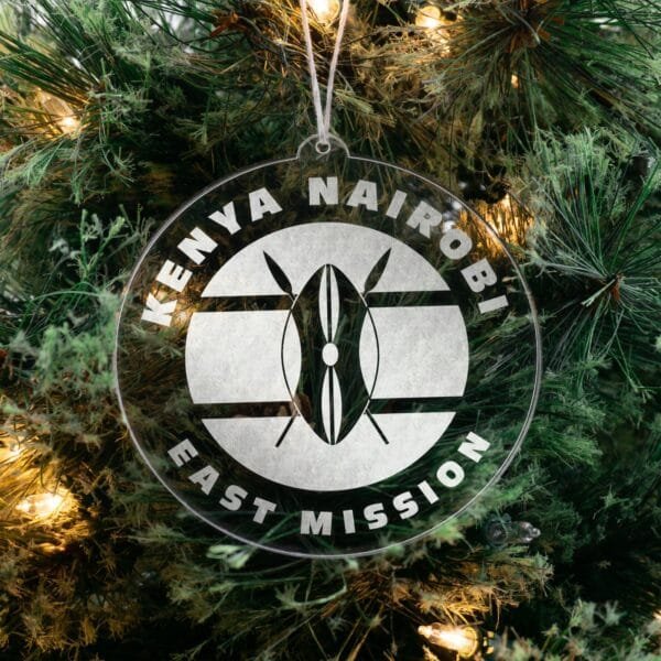 LDS Kenya Nairobi East Mission Christmas Ornament hanging on a Tree