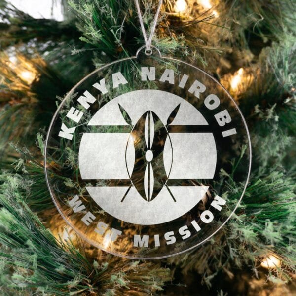 LDS Kenya Nairobi West Mission Christmas Ornament hanging on a Tree