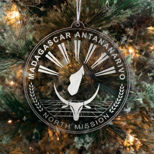 LDS Madagascar Antananarivo North Mission Christmas Ornament hanging on a Tree