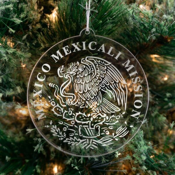LDS Mexico Mexicali Mission Christmas Ornament hanging on a Tree