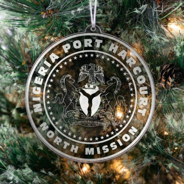 LDS Nigeria Port Harcourt North Mission Christmas Ornament hanging on a Tree