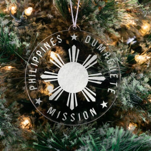 LDS Philippines Dumaguete Mission Christmas Ornament hanging on a Tree
