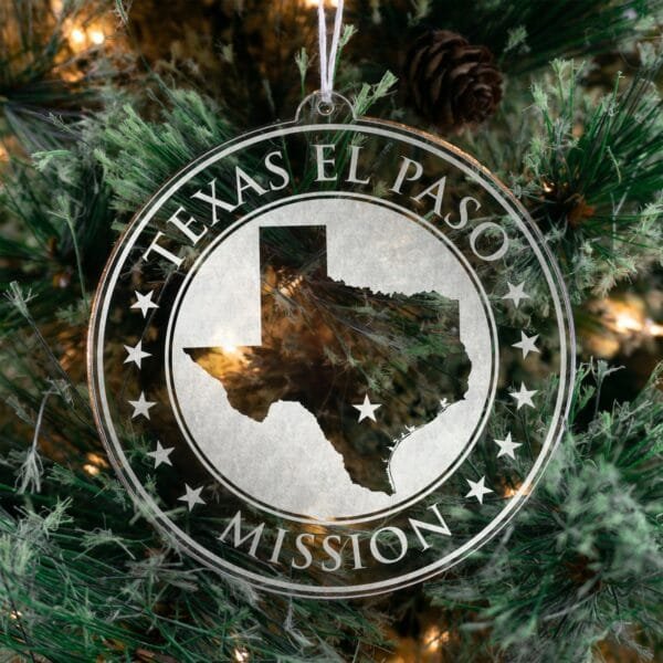 LDS Texas El Paso Mission Christmas Ornament hanging on a Tree