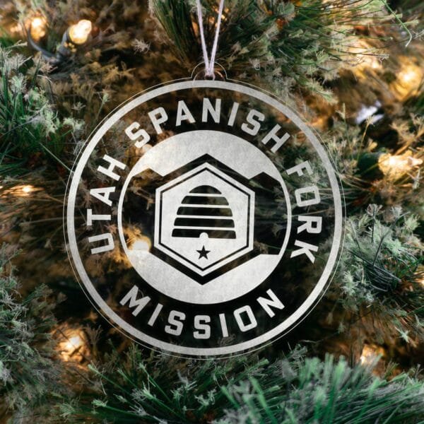 LDS Utah Spanish Fork Mission Christmas Ornament hanging on a Tree