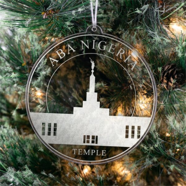 LDS Aba Nigeria Temple Christmas Ornament hanging on a Tree