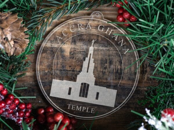 LDS Accra Ghana Temple Christmas Ornament with Christmas Decorations