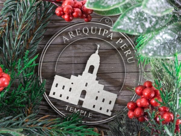 LDS Arequipa Peru Temple Christmas Ornament with Christmas Decorations
