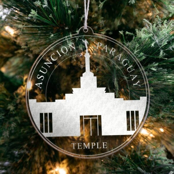 LDS Asuncion Paraguay Temple Christmas Ornament hanging on a Tree