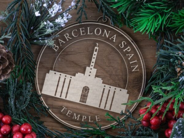 LDS Barcelona Spain Temple Christmas Ornament with Christmas Decorations