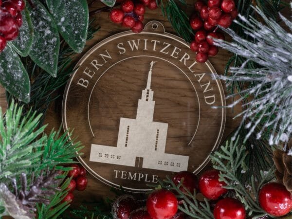 LDS Bern Switzerland Temple Christmas Ornament with Christmas Decorations
