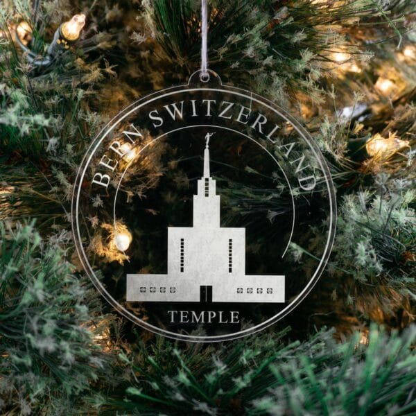LDS Bern Switzerland Temple Christmas Ornament hanging on a Tree