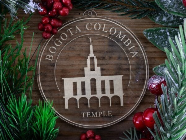 LDS Bogota Colombia Temple Christmas Ornament with Christmas Decorations
